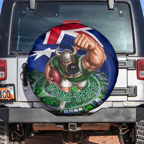 Personalized Canberra Raiders Rugby Spare Tire Cover Viking Mascot And Canberra Skyline Flag Art