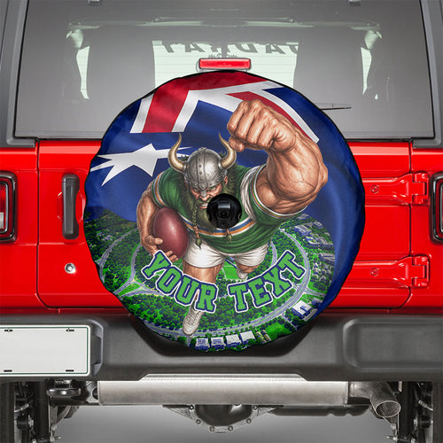 Personalized Canberra Raiders Rugby Spare Tire Cover Viking Mascot And Canberra Skyline Flag Art