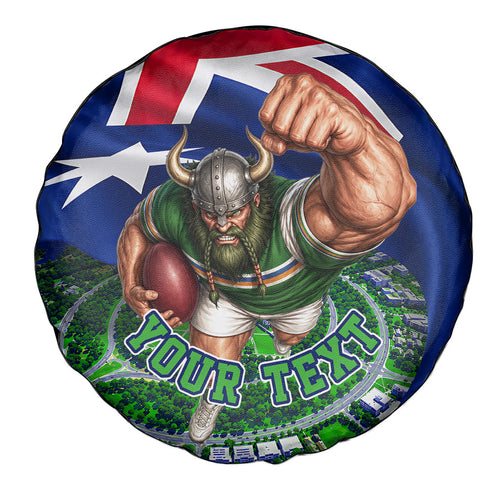 Personalized Canberra Raiders Rugby Spare Tire Cover Viking Mascot And Canberra Skyline Flag Art