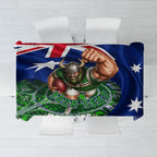 Personalized Canberra Raiders Rugby Tablecloth Viking Mascot And Canberra Skyline Flag Art