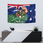 Personalized Canberra Raiders Rugby Tapestry Viking Mascot And Canberra Skyline Flag Art