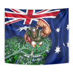 Personalized Canberra Raiders Rugby Tapestry Viking Mascot And Canberra Skyline Flag Art