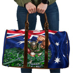 Personalized Canberra Raiders Rugby Travel Bag Viking Mascot And Canberra Skyline Flag Art