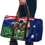 Personalized Canberra Raiders Rugby Travel Bag Viking Mascot And Canberra Skyline Flag Art