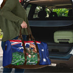 Personalized Canberra Raiders Rugby Travel Bag Viking Mascot And Canberra Skyline Flag Art