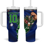 Personalized Canberra Raiders Rugby Tumbler With Handle Viking Mascot And Canberra Skyline Flag Art