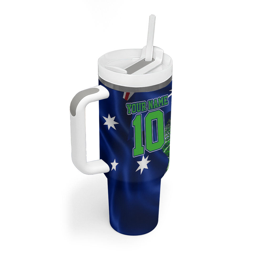 Personalized Canberra Raiders Rugby Tumbler With Handle Viking Mascot And Canberra Skyline Flag Art