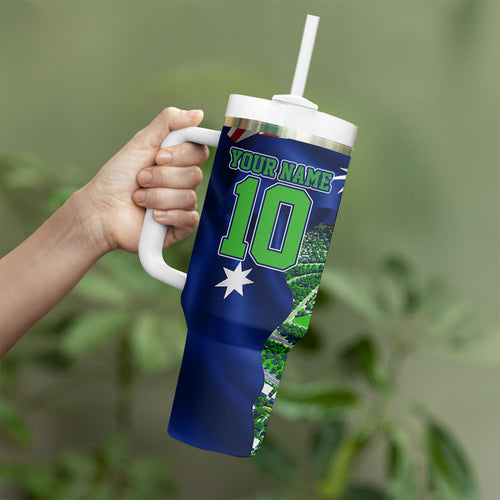 Personalized Canberra Raiders Rugby Tumbler With Handle Viking Mascot And Canberra Skyline Flag Art