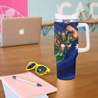 Personalized Canberra Raiders Rugby Tumbler With Handle Viking Mascot And Canberra Skyline Flag Art