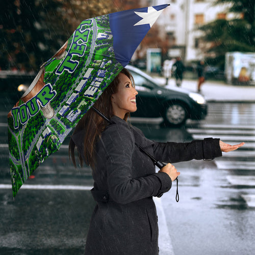 Personalized Canberra Raiders Rugby Umbrella Viking Mascot And Canberra Skyline Flag Art
