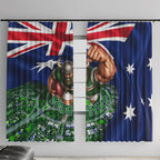 Personalized Canberra Raiders Rugby Window Curtain Viking Mascot And Canberra Skyline Flag Art