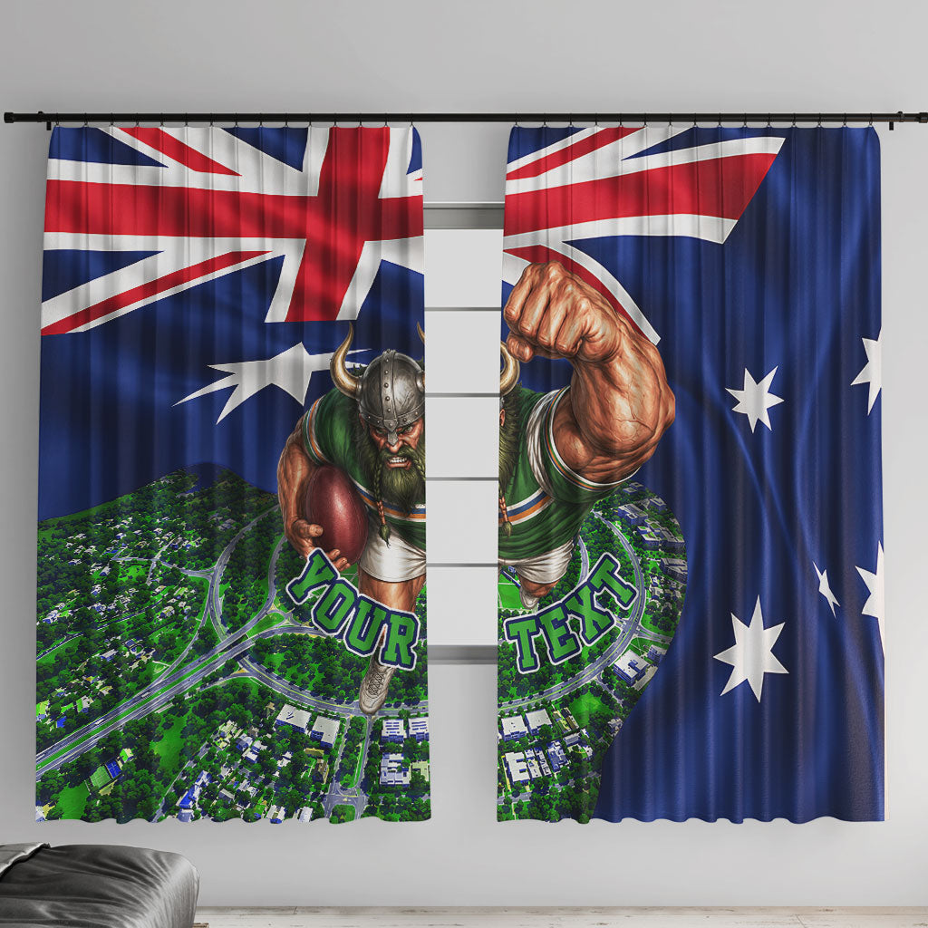 Personalized Canberra Raiders Rugby Window Curtain Viking Mascot And Canberra Skyline Flag Art