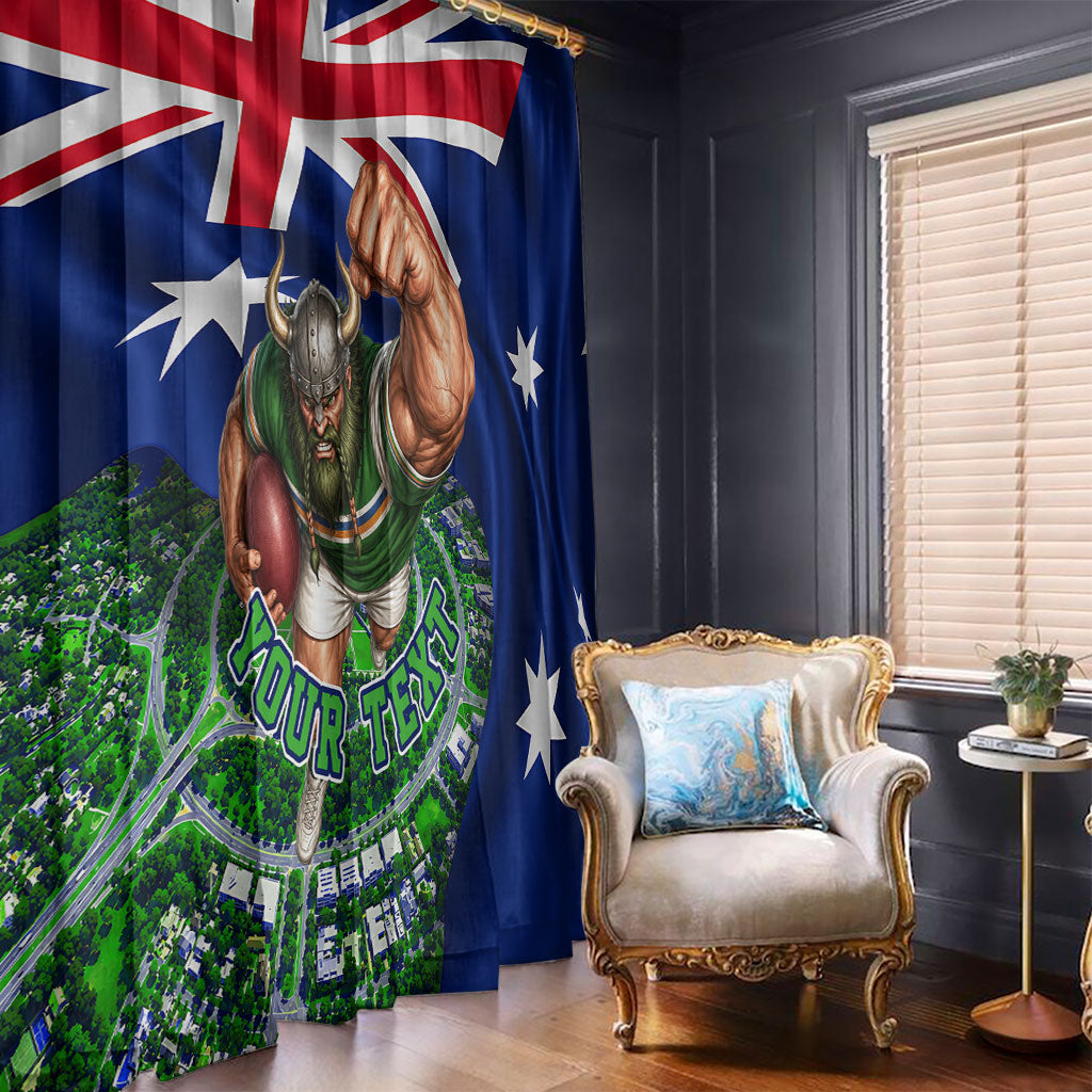 Personalized Canberra Raiders Rugby Window Curtain Viking Mascot And Canberra Skyline Flag Art