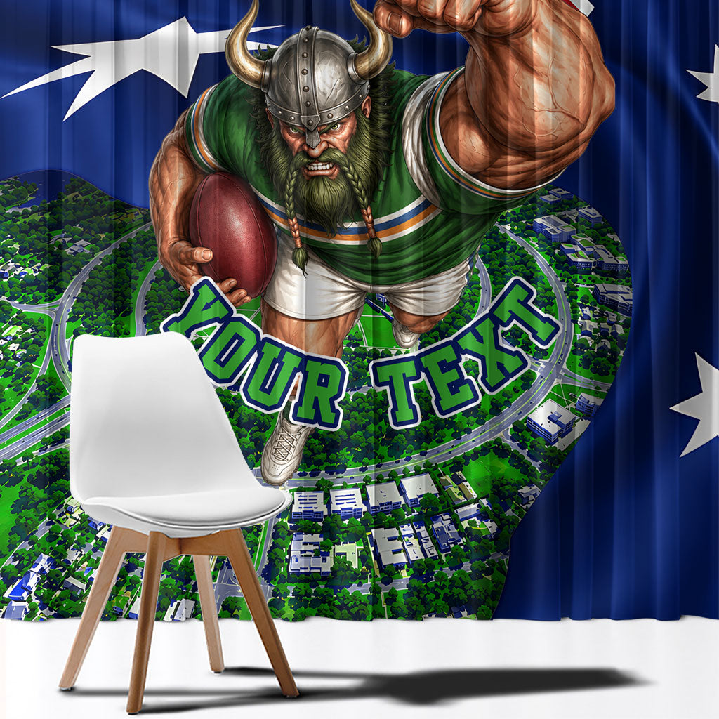 Personalized Canberra Raiders Rugby Window Curtain Viking Mascot And Canberra Skyline Flag Art