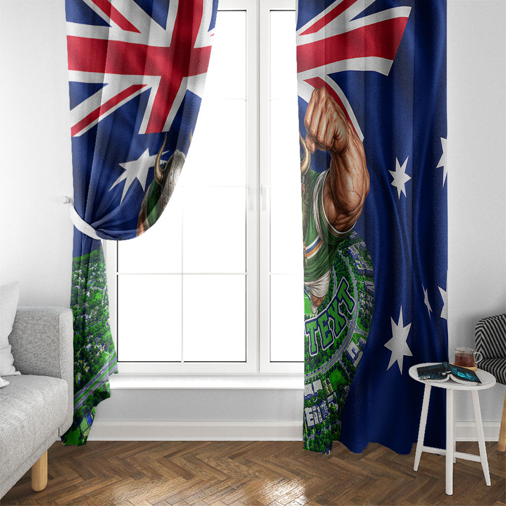 Personalized Canberra Raiders Rugby Window Curtain Viking Mascot And Canberra Skyline Flag Art