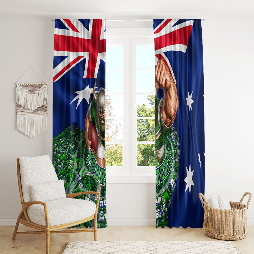 Personalized Canberra Raiders Rugby Window Curtain Viking Mascot And Canberra Skyline Flag Art