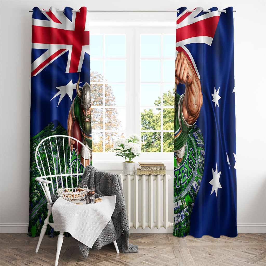 Personalized Canberra Raiders Rugby Window Curtain Viking Mascot And Canberra Skyline Flag Art