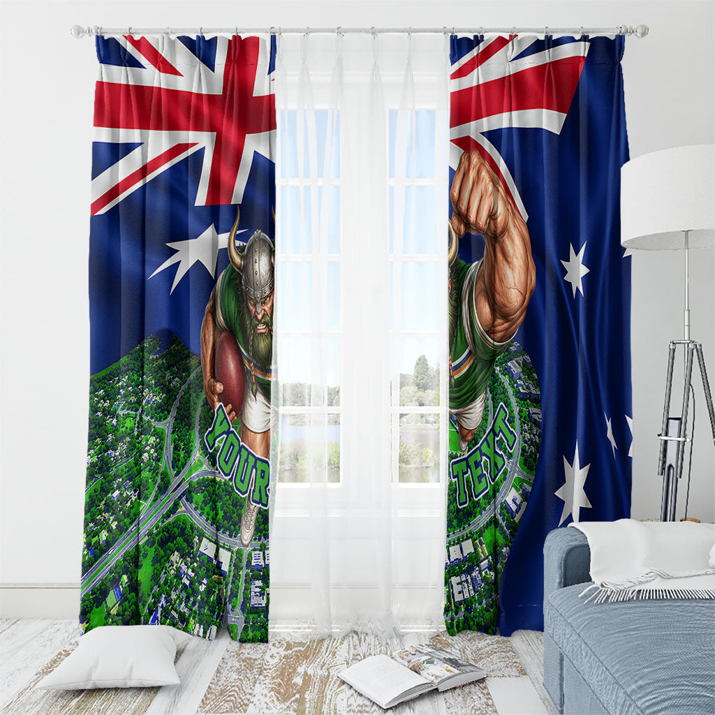 Personalized Canberra Raiders Rugby Window Curtain Viking Mascot And Canberra Skyline Flag Art