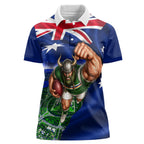 Personalized Canberra Raiders Rugby Women Polo Shirt Viking Mascot And Canberra Skyline Flag Art