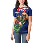 Personalized Canberra Raiders Rugby Women Polo Shirt Viking Mascot And Canberra Skyline Flag Art