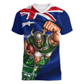 Personalized Canberra Raiders Rugby Women V-Neck T-Shirt Viking Mascot And Canberra Skyline Flag Art