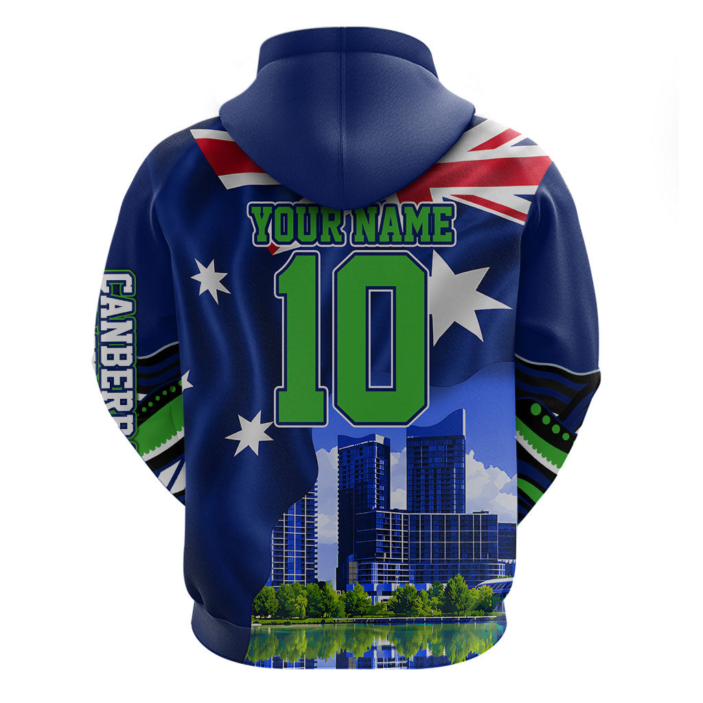 Personalized Canberra Raiders Rugby Zip Hoodie Viking Mascot And Canberra Skyline Flag Art