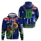 Personalized Canberra Raiders Rugby Zip Hoodie Viking Mascot And Canberra Skyline Flag Art