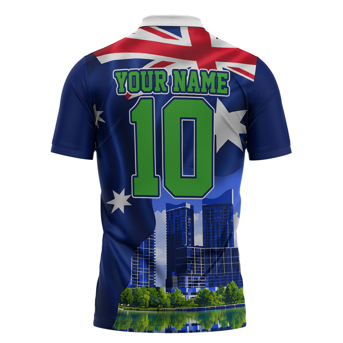 Personalized Canberra Raiders Rugby Zipper Polo Shirt Viking Mascot And Canberra Skyline Flag Art