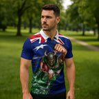 Personalized Canberra Raiders Rugby Zipper Polo Shirt Viking Mascot And Canberra Skyline Flag Art
