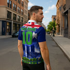 Personalized Canberra Raiders Rugby Zipper Polo Shirt Viking Mascot And Canberra Skyline Flag Art