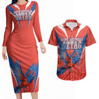 Personalized South Australia Oztag Bird Mascot Couples Matching Long Sleeve Bodycon Dress and Hawaiian Shirt Dynamic Team Spirit Graphic