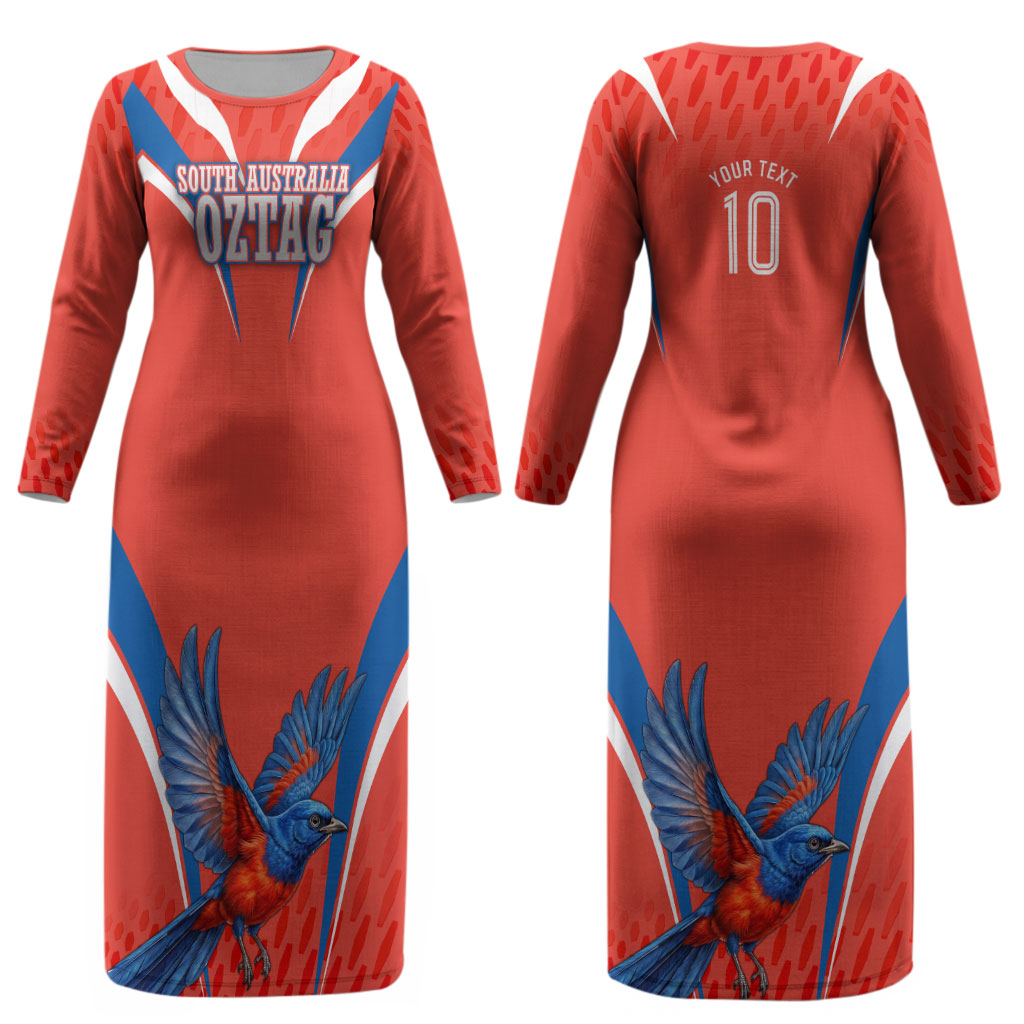 Personalized South Australia Oztag Bird Mascot Couples Matching Long Sleeve Bodycon Dress and Hawaiian Shirt Dynamic Team Spirit Graphic