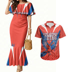 Personalized South Australia Oztag Bird Mascot Couples Matching Mermaid Dress and Hawaiian Shirt Dynamic Team Spirit Graphic