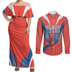 Personalized South Australia Oztag Bird Mascot Couples Matching Off Shoulder Maxi Dress and Long Sleeve Button Shirt Dynamic Team Spirit Graphic