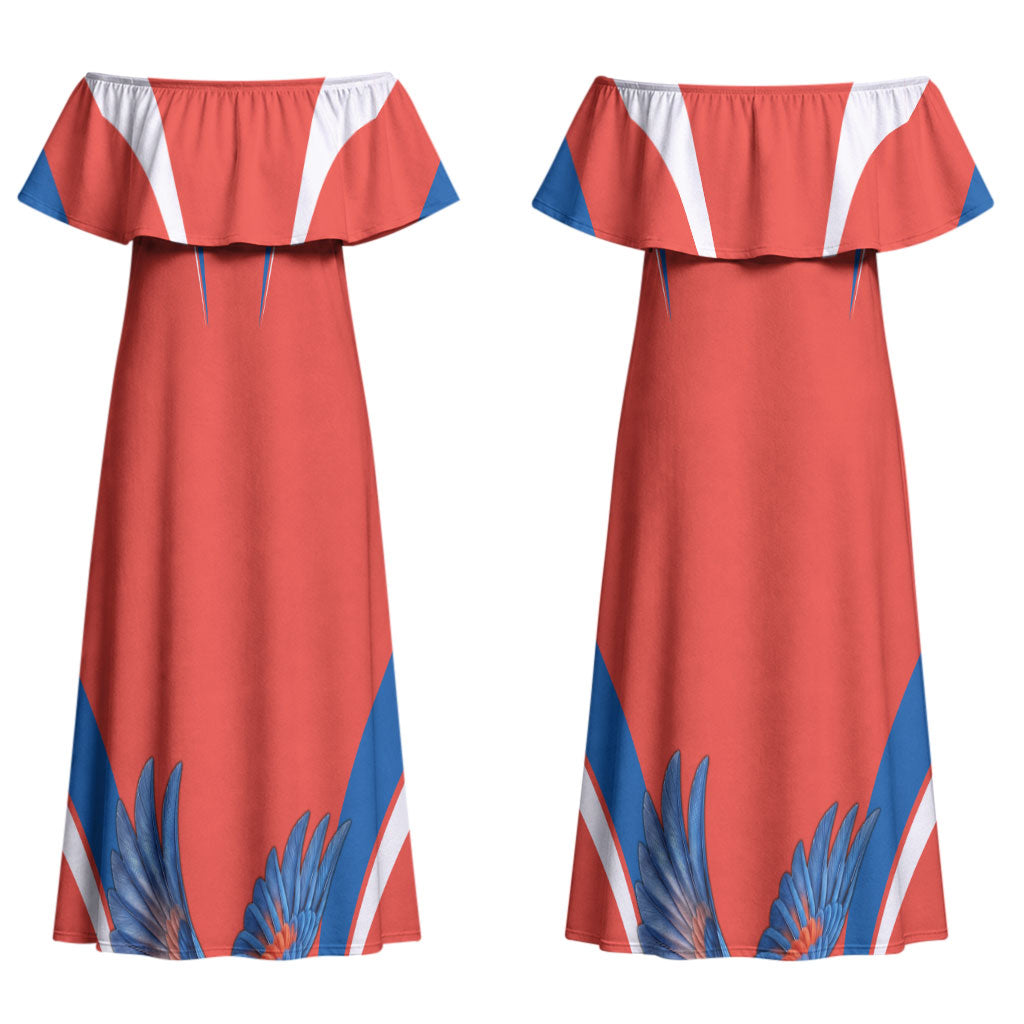 Personalized South Australia Oztag Bird Mascot Couples Matching Off Shoulder Maxi Dress and Long Sleeve Button Shirt Dynamic Team Spirit Graphic