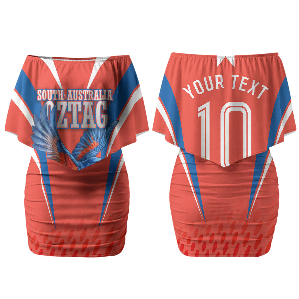 Personalized South Australia Oztag Bird Mascot Couples Matching Off Shoulder Short Dress and Hawaiian Shirt Dynamic Team Spirit Graphic