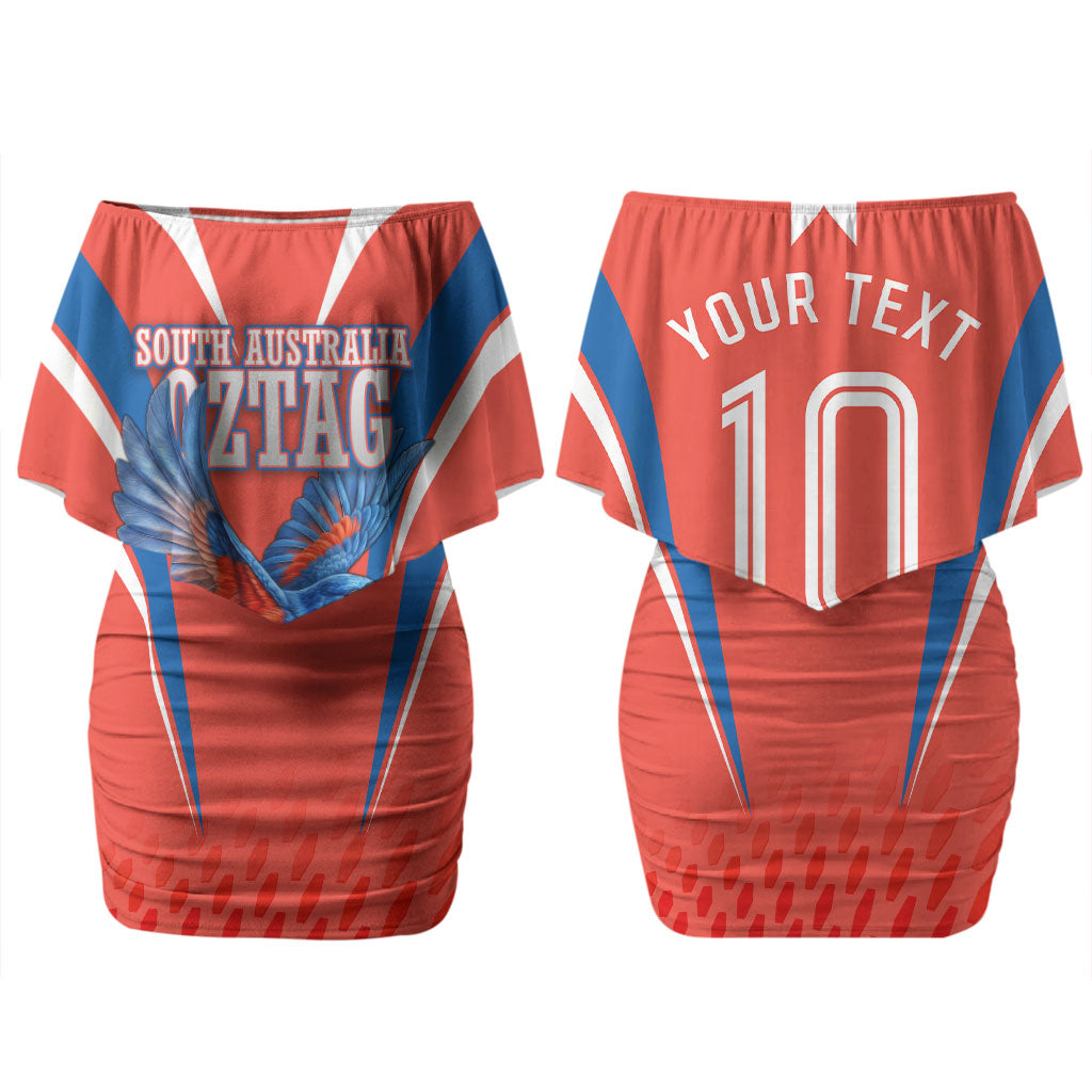 Personalized South Australia Oztag Bird Mascot Couples Matching Off Shoulder Short Dress and Long Sleeve Button Shirt Dynamic Team Spirit Graphic
