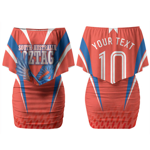 Personalized South Australia Oztag Bird Mascot Couples Matching Off Shoulder Short Dress and Long Sleeve Button Shirt Dynamic Team Spirit Graphic