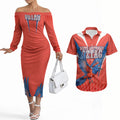 Personalized South Australia Oztag Bird Mascot Couples Matching Off The Shoulder Long Sleeve Dress and Hawaiian Shirt Dynamic Team Spirit Graphic