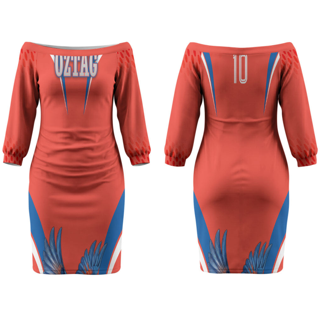 Personalized South Australia Oztag Bird Mascot Couples Matching Off The Shoulder Long Sleeve Dress and Hawaiian Shirt Dynamic Team Spirit Graphic