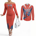 Personalized South Australia Oztag Bird Mascot Couples Matching Off The Shoulder Long Sleeve Dress and Long Sleeve Button Shirt Dynamic Team Spirit Graphic