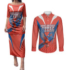 Personalized South Australia Oztag Bird Mascot Couples Matching Puletasi and Long Sleeve Button Shirt Dynamic Team Spirit Graphic
