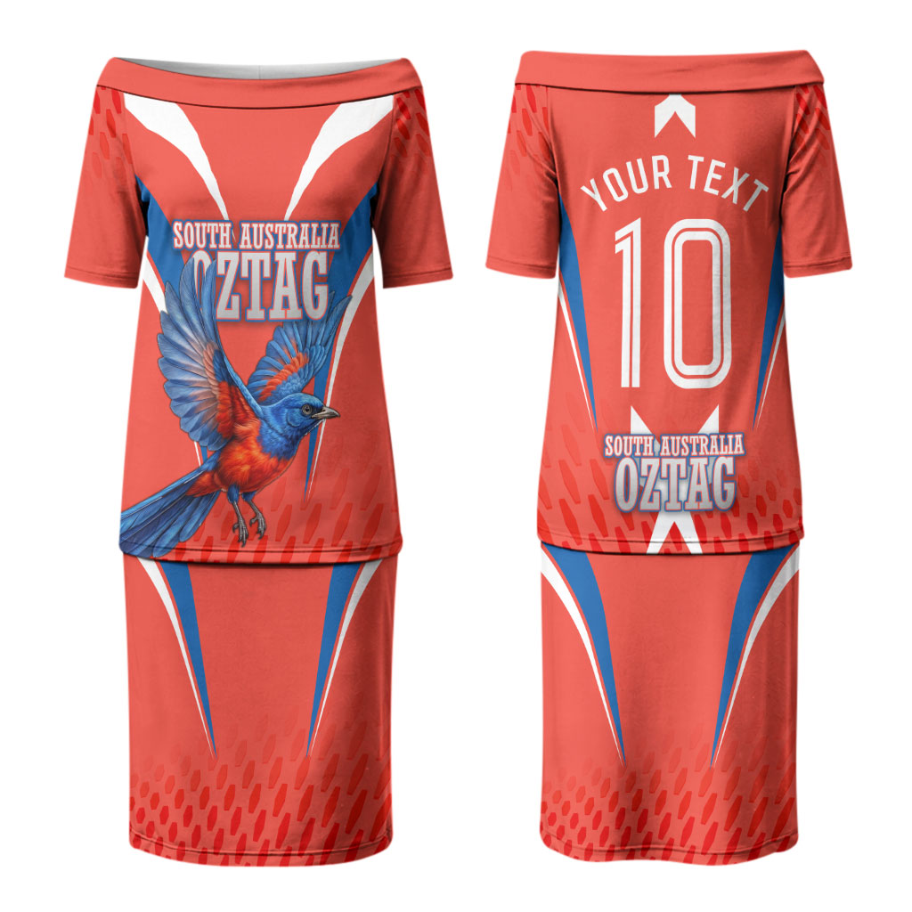 Personalized South Australia Oztag Bird Mascot Couples Matching Puletasi and Long Sleeve Button Shirt Dynamic Team Spirit Graphic
