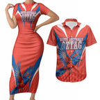 Personalized South Australia Oztag Bird Mascot Couples Matching Short Sleeve Bodycon Dress and Hawaiian Shirt Dynamic Team Spirit Graphic