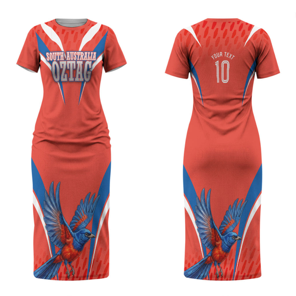 Personalized South Australia Oztag Bird Mascot Couples Matching Short Sleeve Bodycon Dress and Hawaiian Shirt Dynamic Team Spirit Graphic