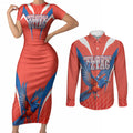 Personalized South Australia Oztag Bird Mascot Couples Matching Short Sleeve Bodycon Dress and Long Sleeve Button Shirt Dynamic Team Spirit Graphic