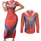 Personalized South Australia Oztag Bird Mascot Couples Matching Short Sleeve Bodycon Dress and Long Sleeve Button Shirt Dynamic Team Spirit Graphic