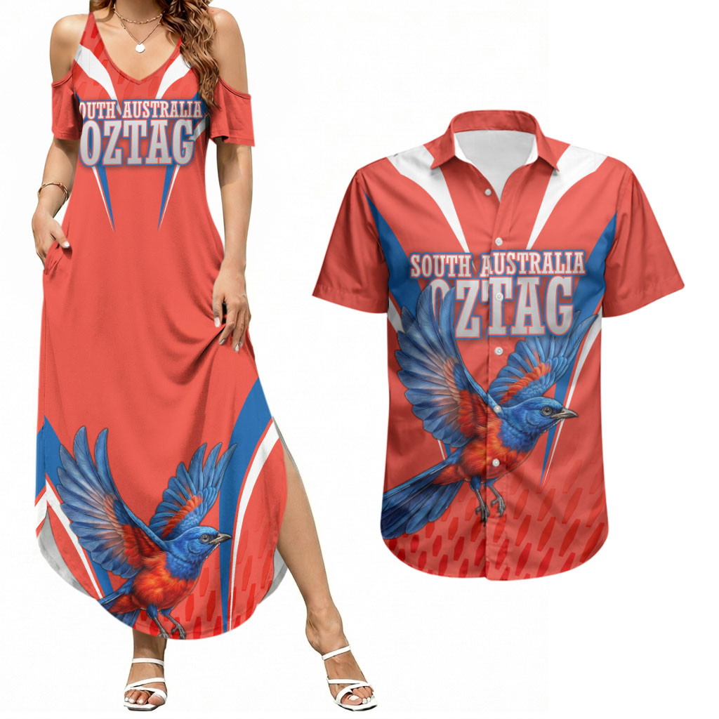 Personalized South Australia Oztag Bird Mascot Couples Matching Summer Maxi Dress and Hawaiian Shirt Dynamic Team Spirit Graphic