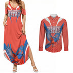 Personalized South Australia Oztag Bird Mascot Couples Matching Summer Maxi Dress and Long Sleeve Button Shirt Dynamic Team Spirit Graphic