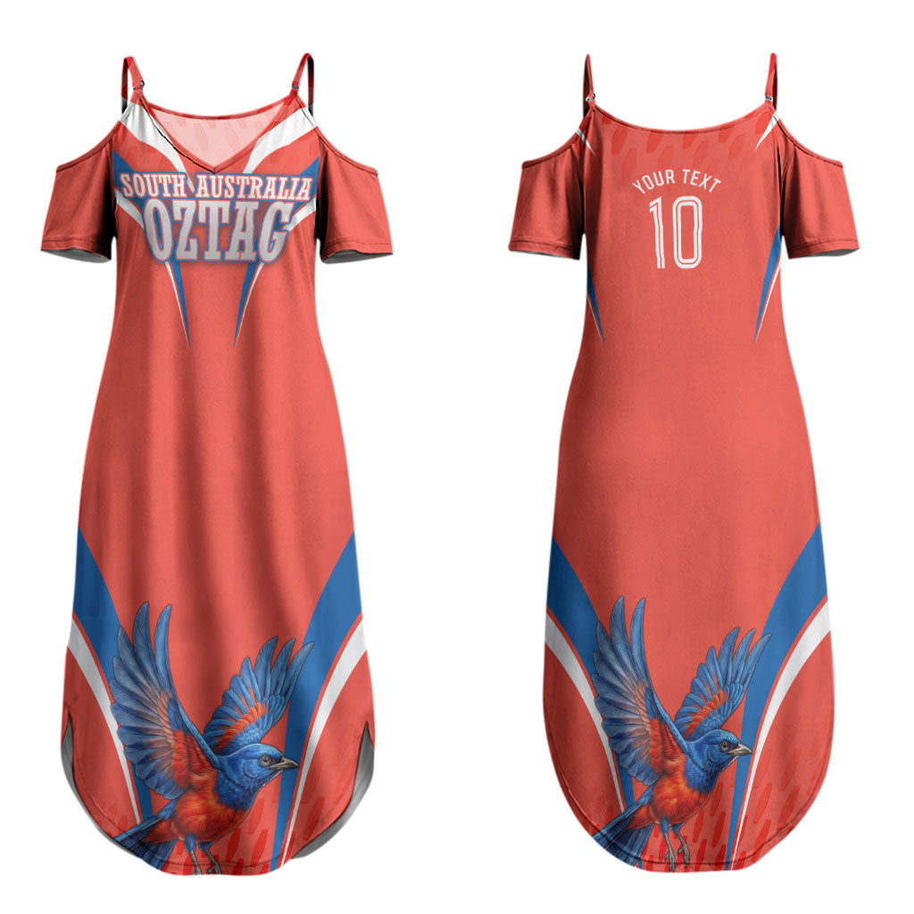 Personalized South Australia Oztag Bird Mascot Couples Matching Summer Maxi Dress and Long Sleeve Button Shirt Dynamic Team Spirit Graphic
